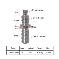 Adapter Double Screw 3/8 inch to 3/8 inch to 1/4 inch Z31