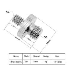 Double Head Adapter Screw 1/4 inch Male to 3/8 inch Male Z84