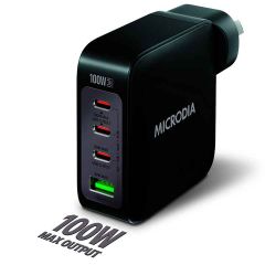 Microdia SMARTCube Nano 100W 4 Port GaN Wall Charger - Black