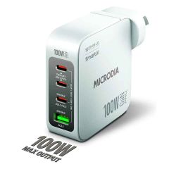 Microdia SMARTCube Nano 100W 4 Port GaN Wall Charger - White