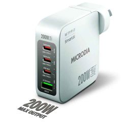 Microdia SMARTCube Nano 200W 4 Port GaN Wall Charger - White