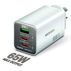 Microdia SMARTCube Nano 65W Tri Port GaN Wall Charger - White