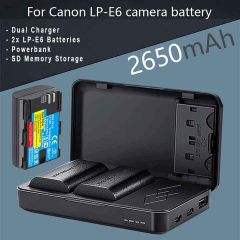 2x Compatible Canon LP-E6nh Batteries + Dual Charger Powerbank Case