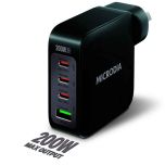 Microdia SMARTCube Nano 200W 4 Port GaN Wall Charger - Black